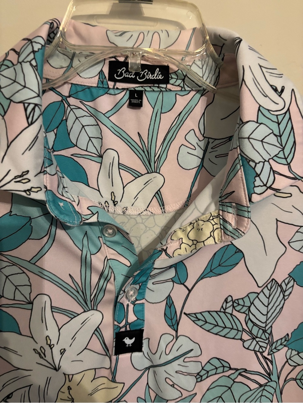 Bad Birdie Pink Floral Polo with Teal Accents